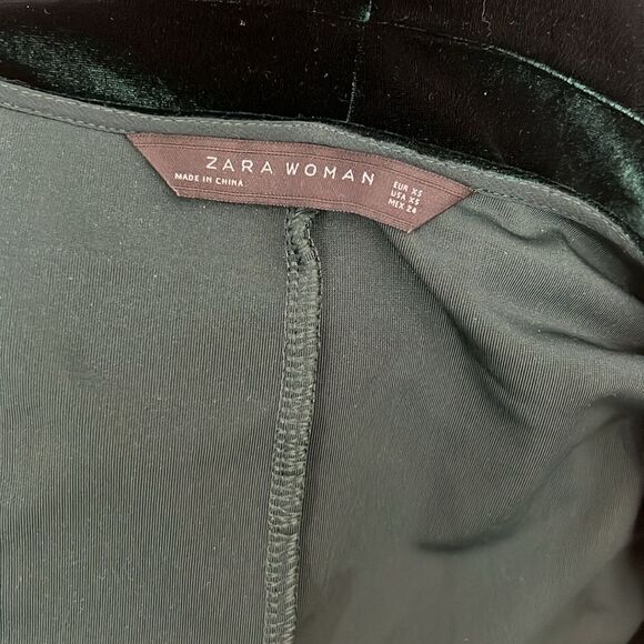 Zara Women Dress Sz XS Green Velvet V Neck Slimming Side Wrap Mini Long Sleeve - Picture 9 of 10